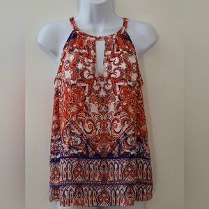 INC International Concepts Orange & Blue Paisley Halter Tank